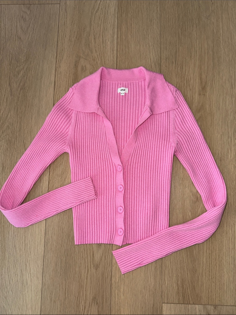 Pink Ribbed Button-Up Women's Sweater Cardigan